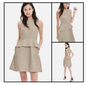 Banana Republic Dress LINEN BLEND short Peplum Sz 0 Sleeveless Beige w/Pockets